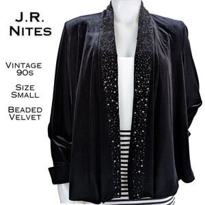 J.R. Nites Caliendo VTG Velvet Evening Jacket Blazer Small Black Beaded Sequin